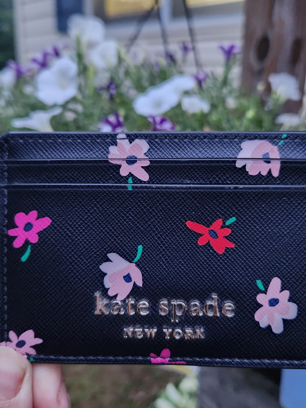 kate spade black floral cardholder with pink and red flowers - Picture 3 of 3